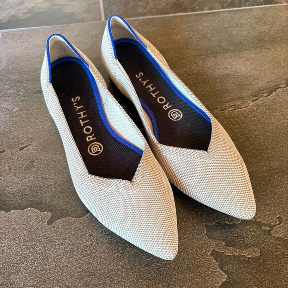 Rothy's Shoes - Rothy's Pointed Toe Flats in Light Beige with Blue Trim NWOT